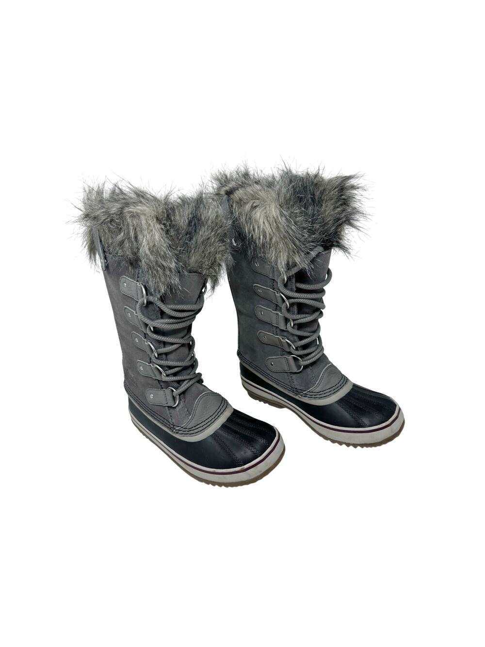 Sorel Joan of Arctic Winter Boots Grey Faux Fur Waterproof Snow Boots Size 7
